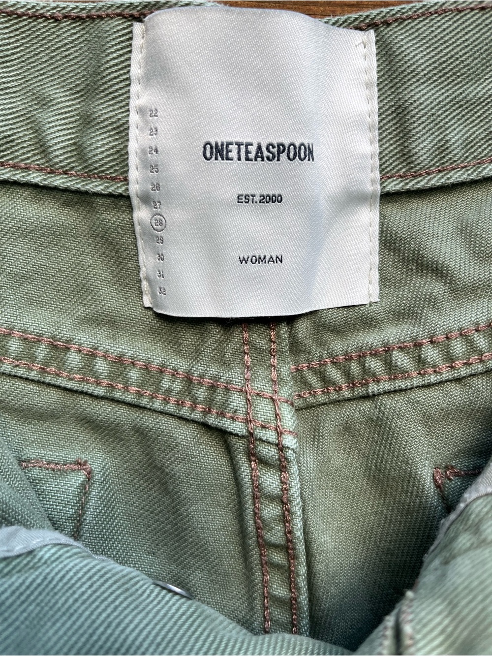 One Teaspoon Frankies Frayed Military Green Denim Shorts - Picture 8 of 9